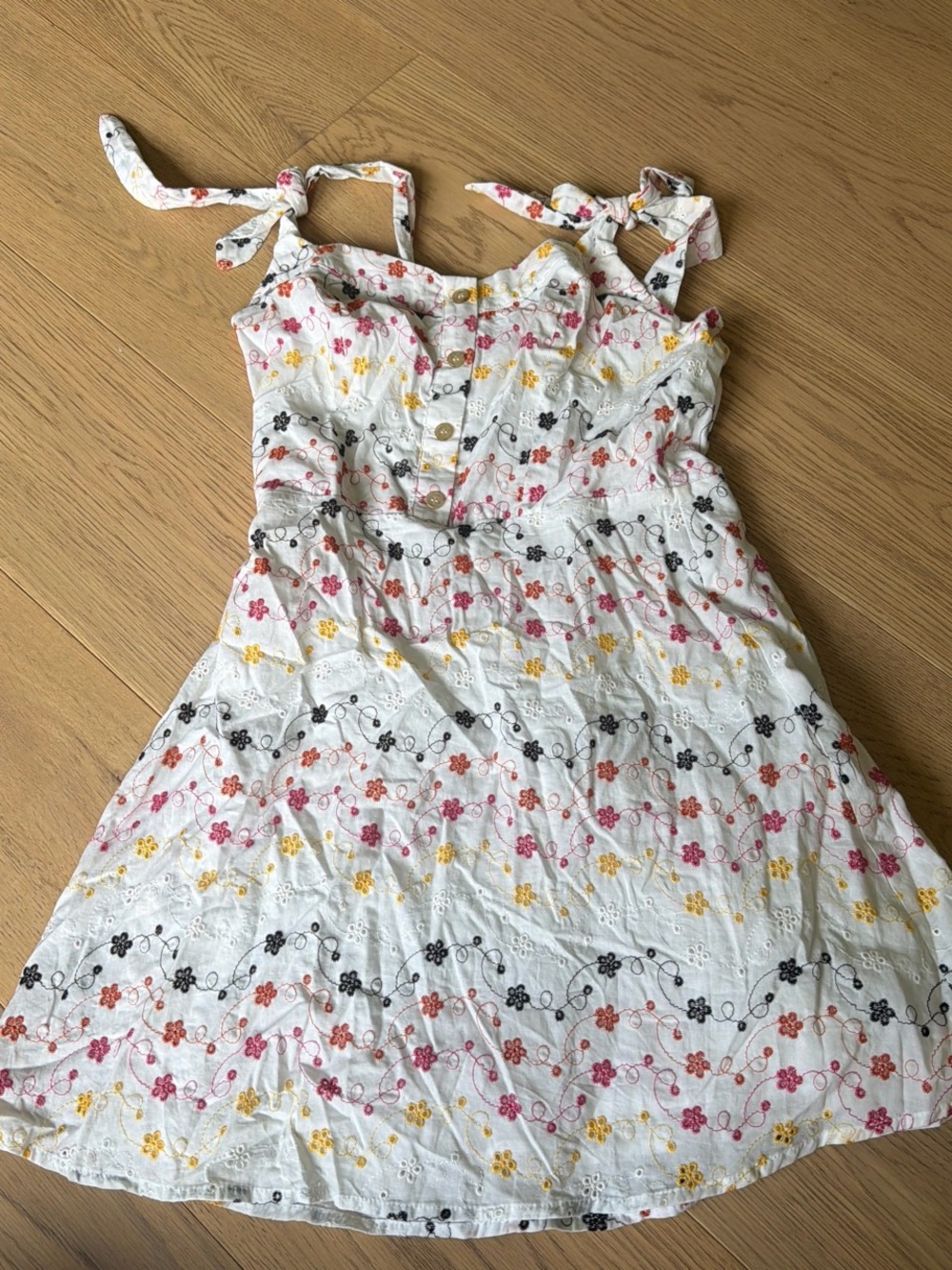 White Floral Eyelet Sundress- Pink, Yellow, Orange & Black Flowers
